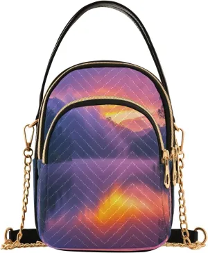 Lake Sunrise Misty Mountains Women Trendy Quilted Crossbody Bag Sling Bags Handbags with Chain Strap Travel Cross Body Cell Phone Purses Bags