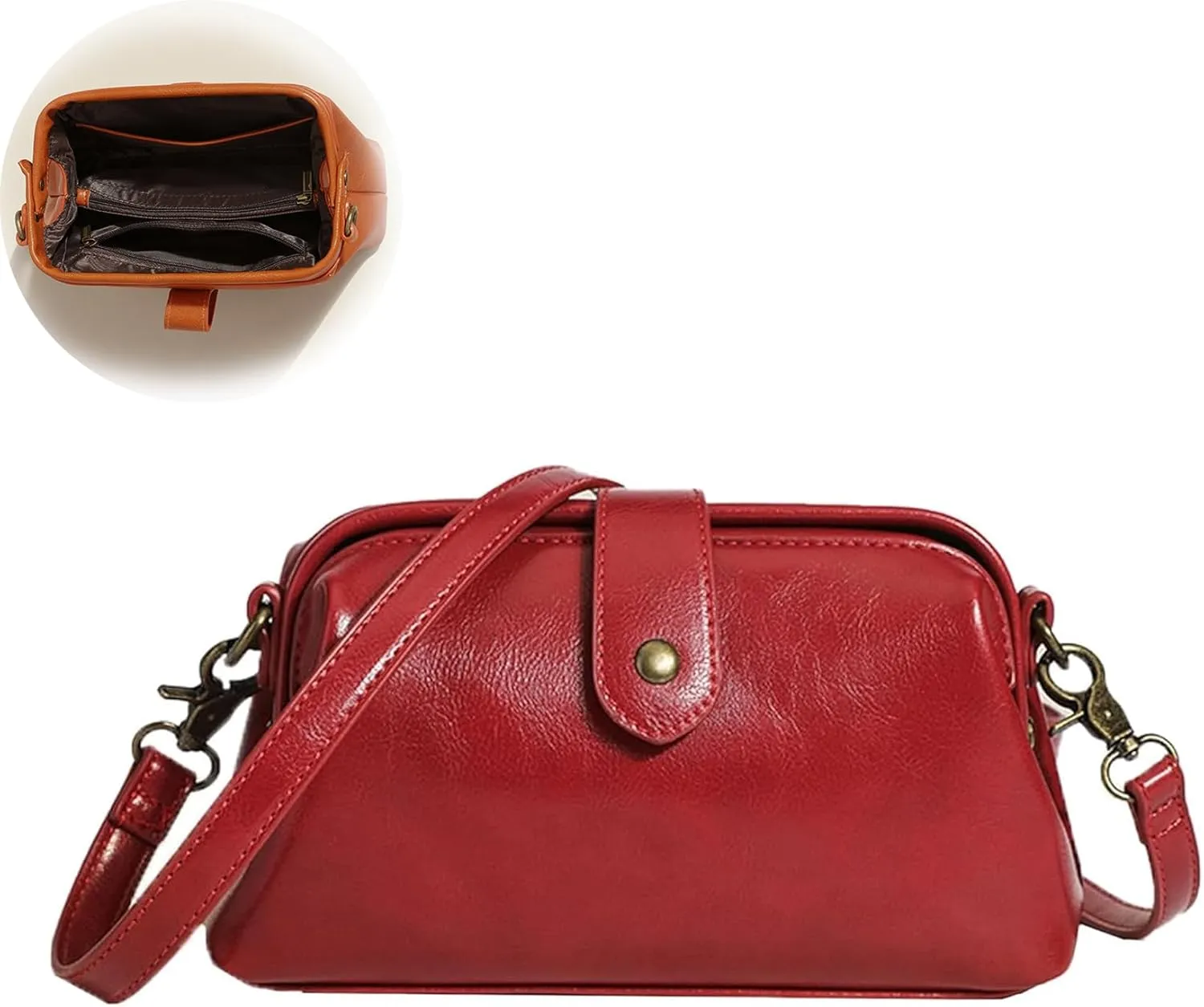 Langrents Retro Handbag, Langrents Handmade Bag, Retro Handmade Bag, Langrents Waterproof Shoulder Bag for Women (Red)