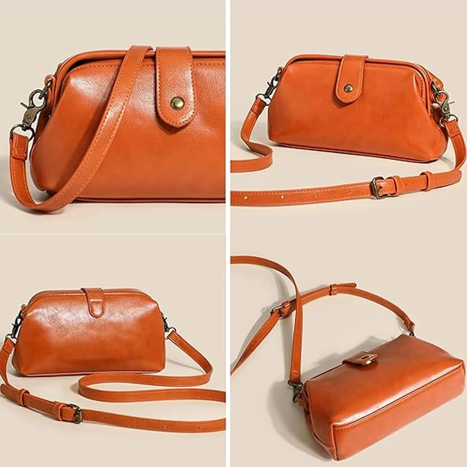 Langrents Retro Handbag, Langrents Handmade Bag, Retro Handmade Bag, Langrents Waterproof Shoulder Bag for Women (Red)