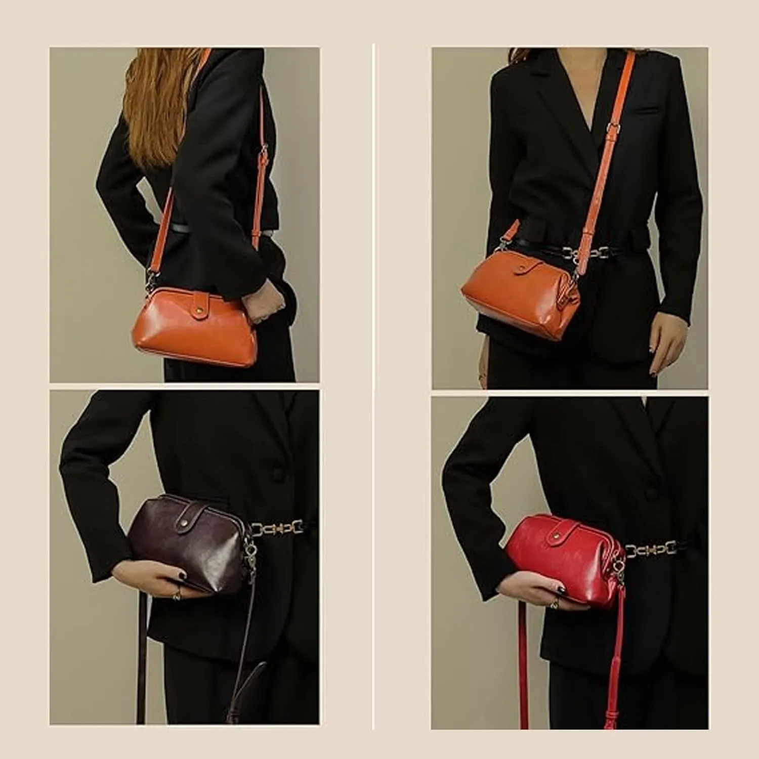Langrents Retro Handbag, Langrents Handmade Bag, Retro Handmade Bag, Langrents Waterproof Shoulder Bag for Women (Red)