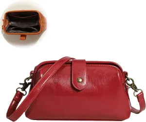 Langrents Retro Handbag, Langrents Handmade Bag, Retro Handmade Bag, Langrents Waterproof Shoulder Bag for Women (Red)