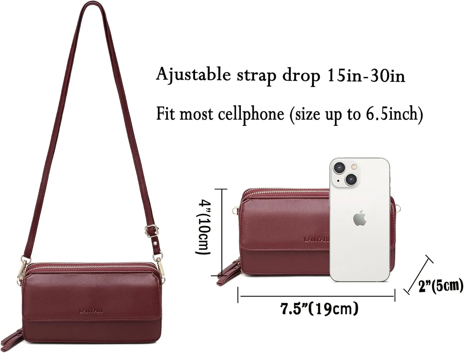 Lanyani RFID Crossbody Wallet Wristlet Purse with Phone Pocket For Women Vegan Leather