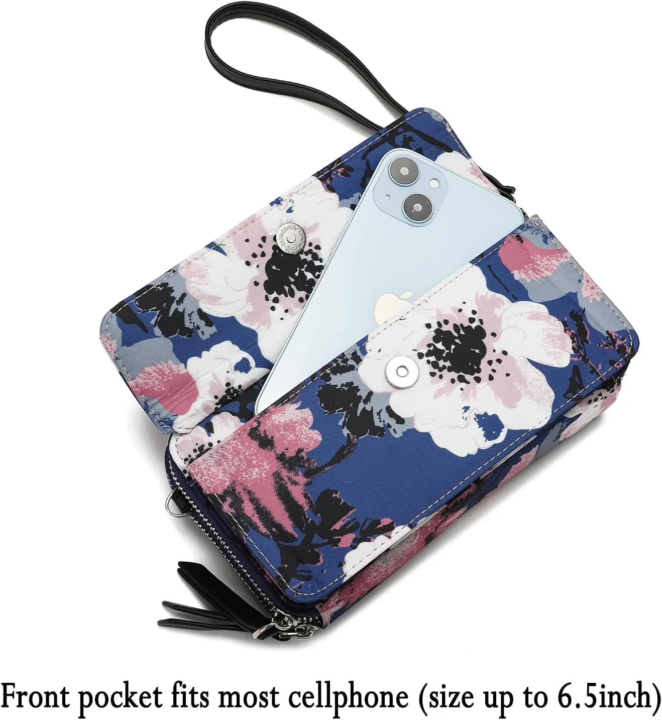 Lanyani RFID Crossbody Wallet Wristlet Purse with Phone Pocket For Women Vegan Leather