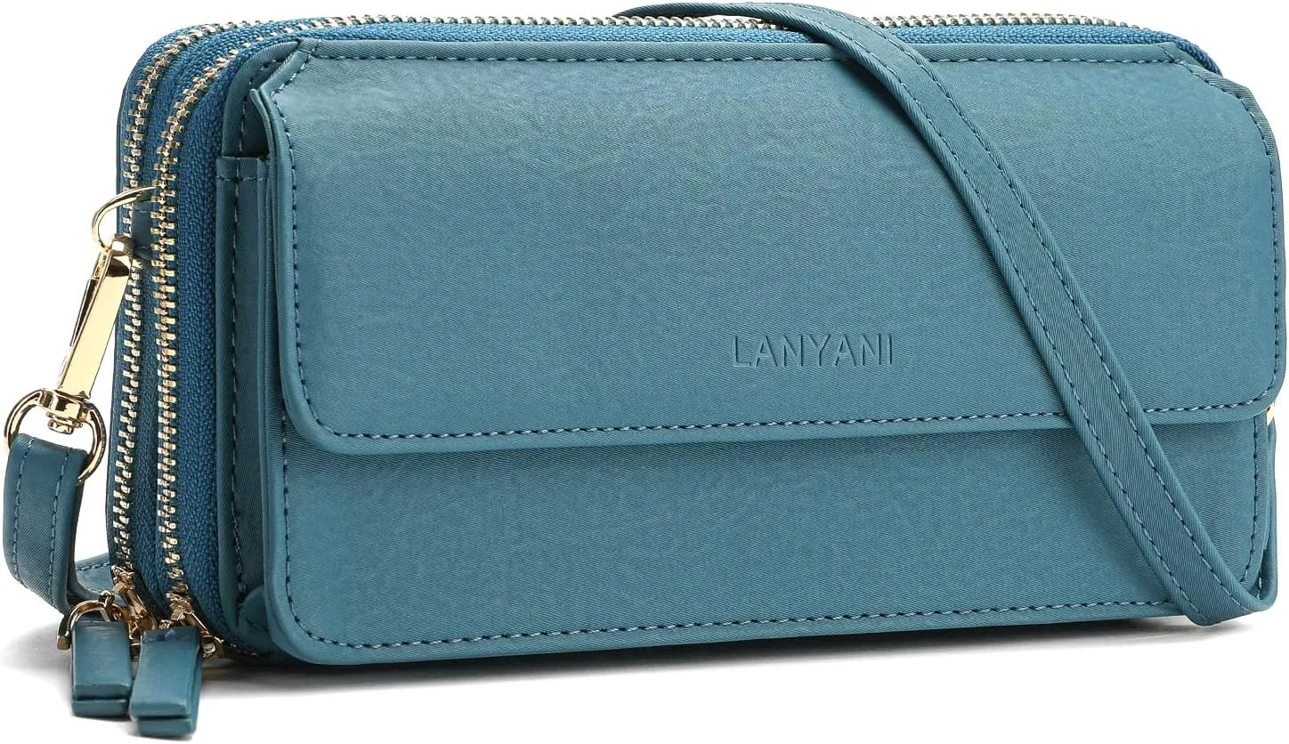 Lanyani RFID Crossbody Wallet Wristlet Purse with Phone Pocket For Women Vegan Leather
