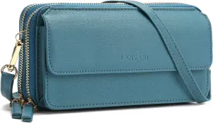 Lanyani RFID Crossbody Wallet Wristlet Purse with Phone Pocket For Women Vegan Leather