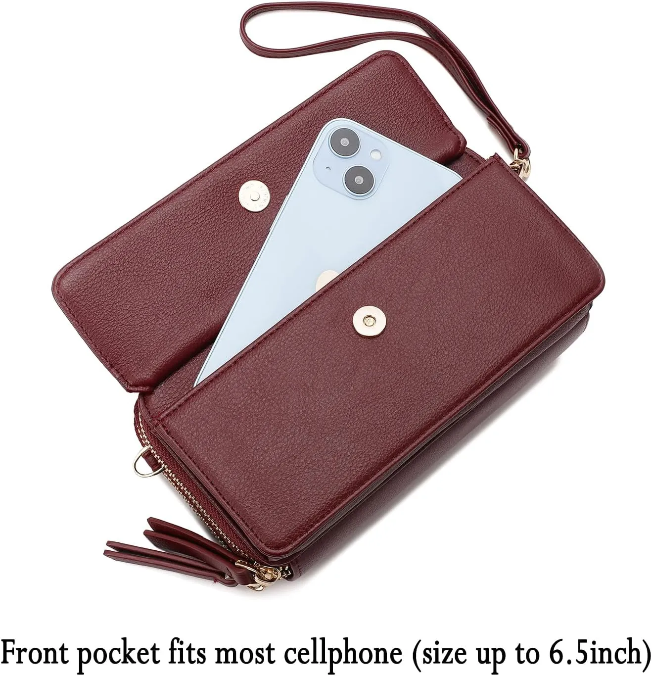 Lanyani RFID Crossbody Wallet Wristlet Purse with Phone Pocket For Women Vegan Leather