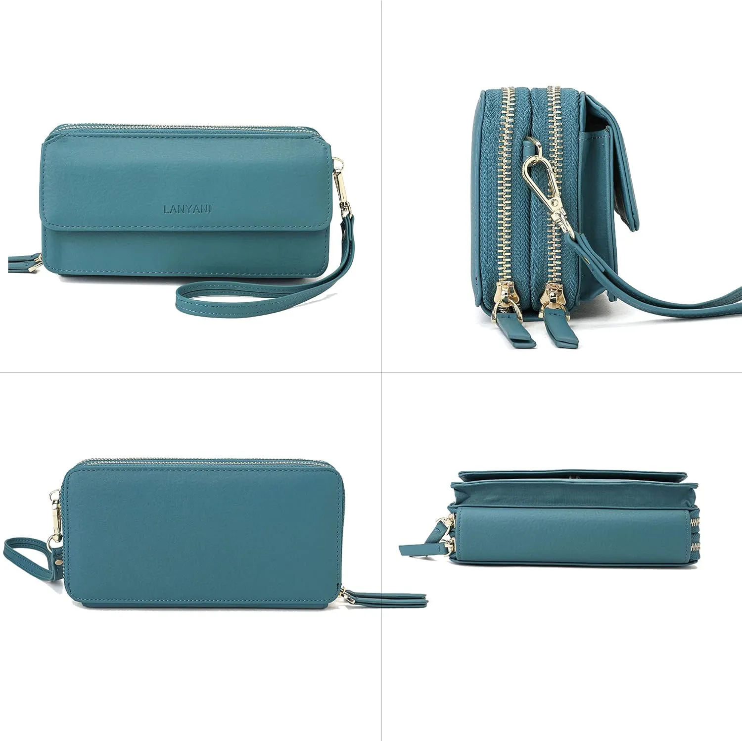 Lanyani RFID Crossbody Wallet Wristlet Purse with Phone Pocket For Women Vegan Leather