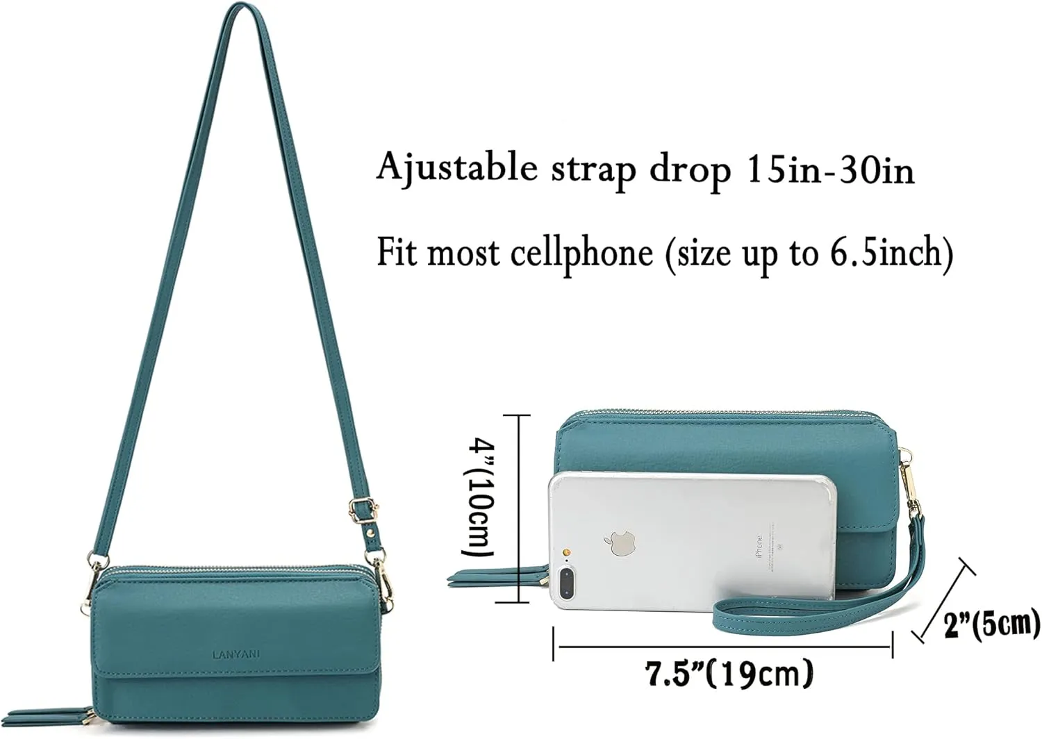 Lanyani RFID Crossbody Wallet Wristlet Purse with Phone Pocket For Women Vegan Leather