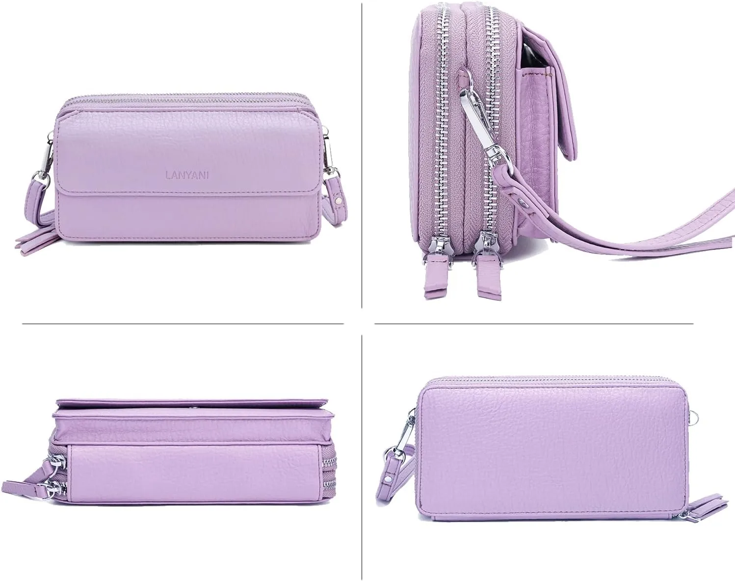 Lanyani RFID Crossbody Wallet Wristlet Purse with Phone Pocket For Women Vegan Leather