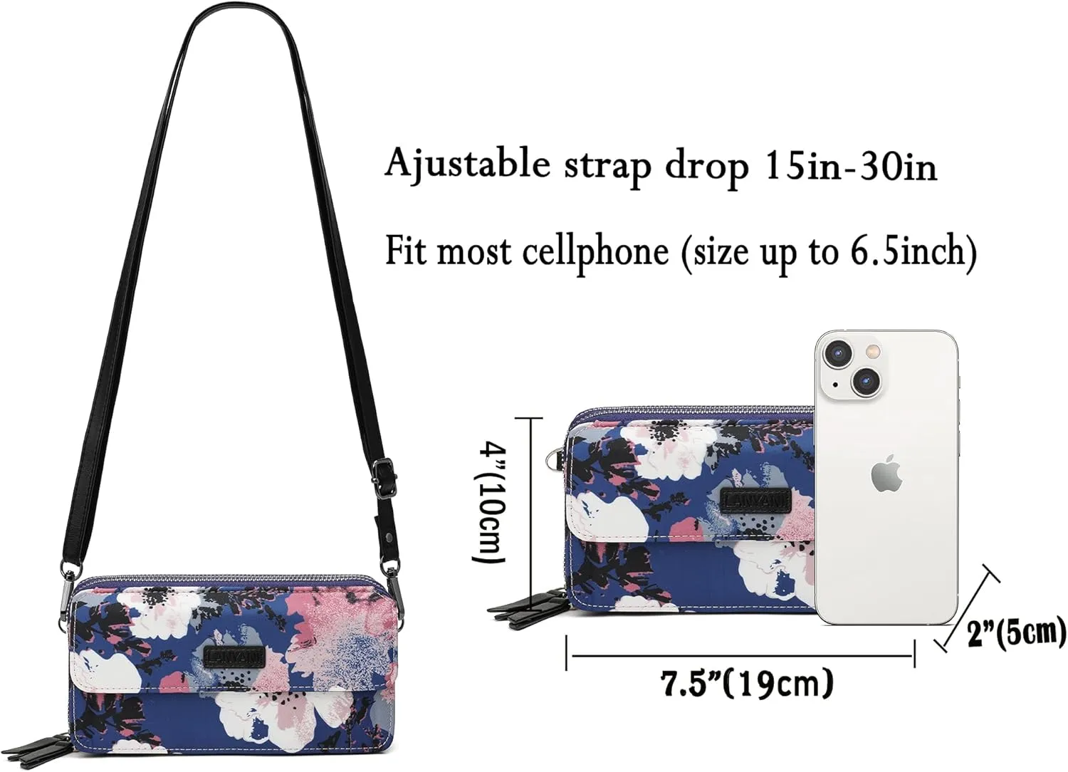 Lanyani RFID Crossbody Wallet Wristlet Purse with Phone Pocket For Women Vegan Leather