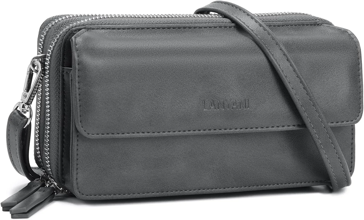 Lanyani RFID Crossbody Wallet Wristlet Purse with Phone Pocket For Women Vegan Leather