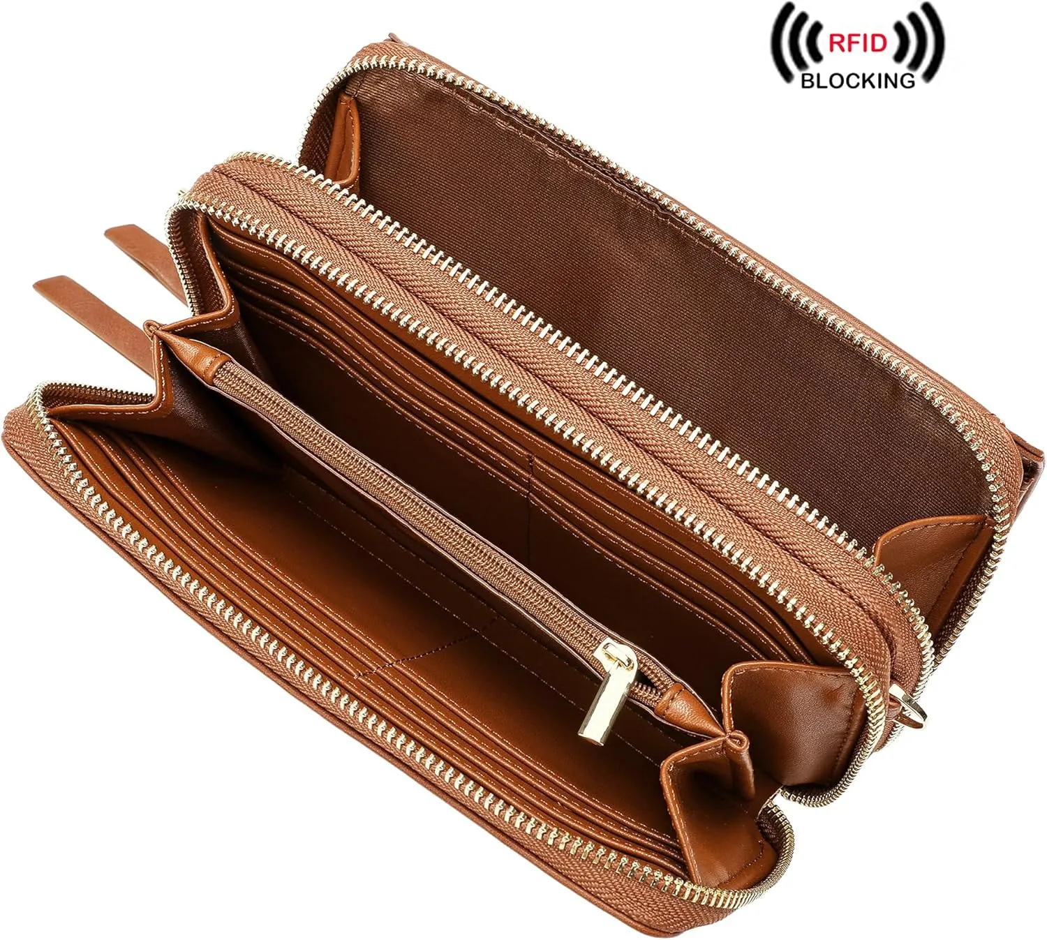 Lanyani RFID Crossbody Wallet Wristlet Purse with Phone Pocket For Women Vegan Leather