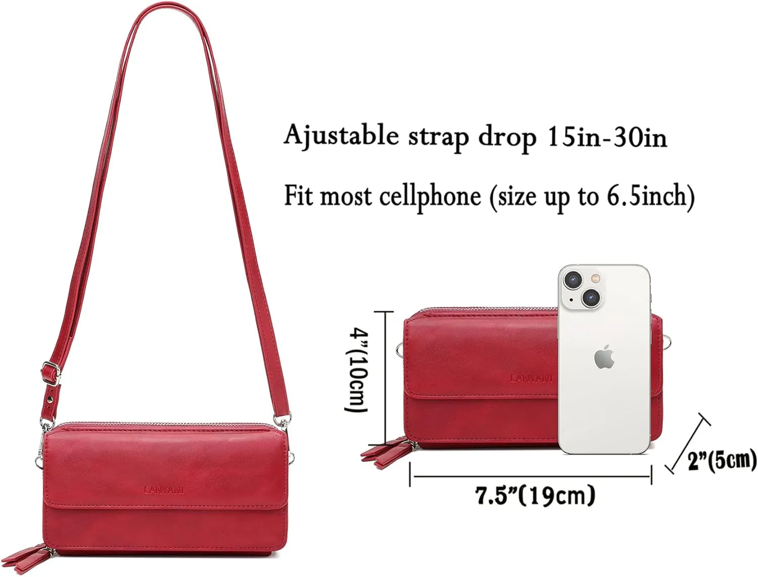 Lanyani RFID Crossbody Wallet Wristlet Purse with Phone Pocket For Women Vegan Leather