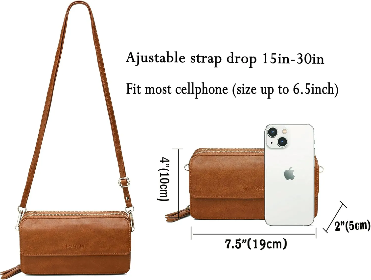 Lanyani RFID Crossbody Wallet Wristlet Purse with Phone Pocket For Women Vegan Leather