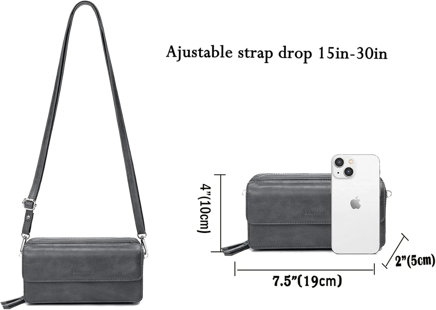 Lanyani RFID Crossbody Wallet Wristlet Purse with Phone Pocket For Women Vegan Leather