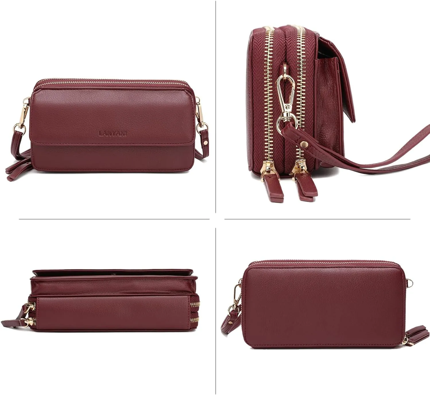 Lanyani RFID Crossbody Wallet Wristlet Purse with Phone Pocket For Women Vegan Leather