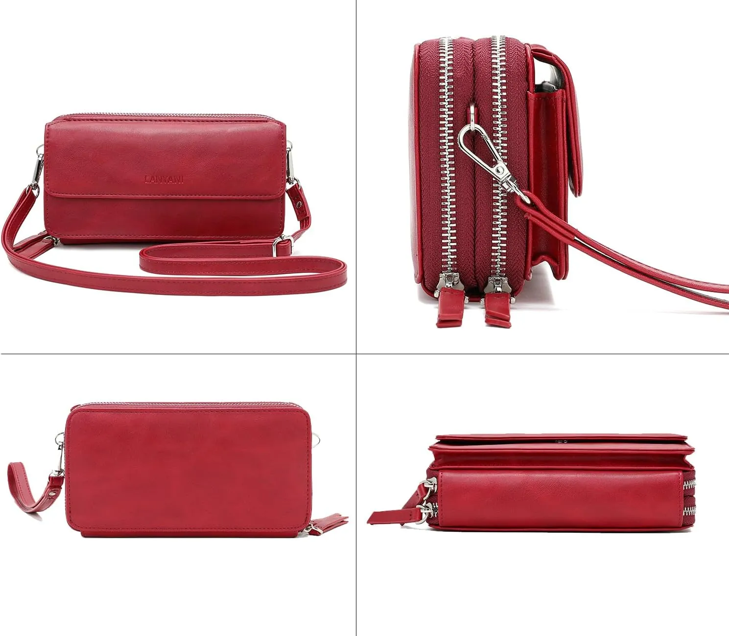 Lanyani RFID Crossbody Wallet Wristlet Purse with Phone Pocket For Women Vegan Leather