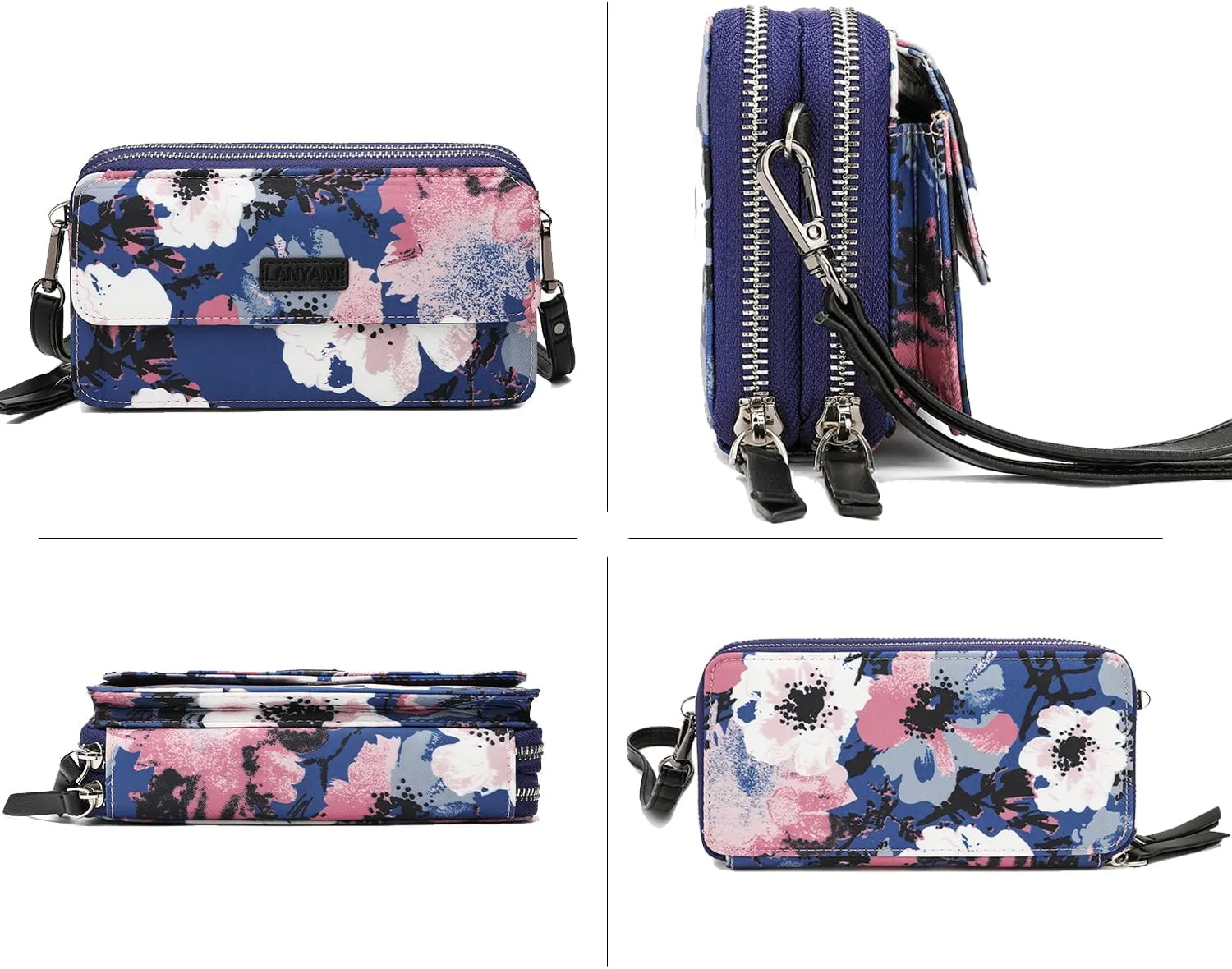 Lanyani RFID Crossbody Wallet Wristlet Purse with Phone Pocket For Women Vegan Leather