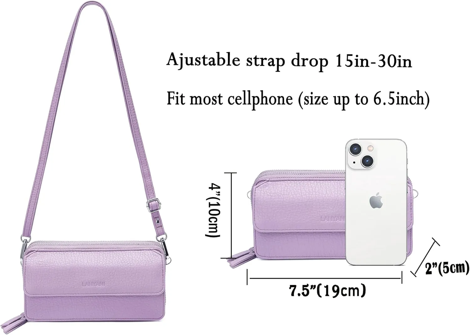 Lanyani RFID Crossbody Wallet Wristlet Purse with Phone Pocket For Women Vegan Leather