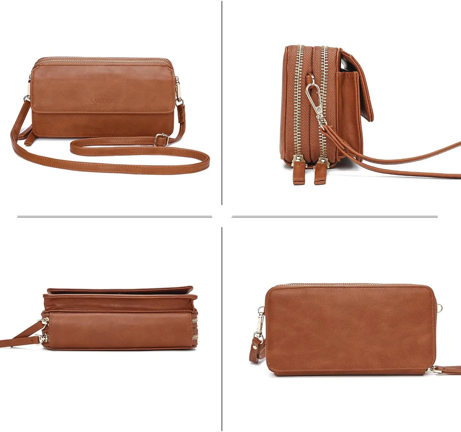 Lanyani RFID Crossbody Wallet Wristlet Purse with Phone Pocket For Women Vegan Leather