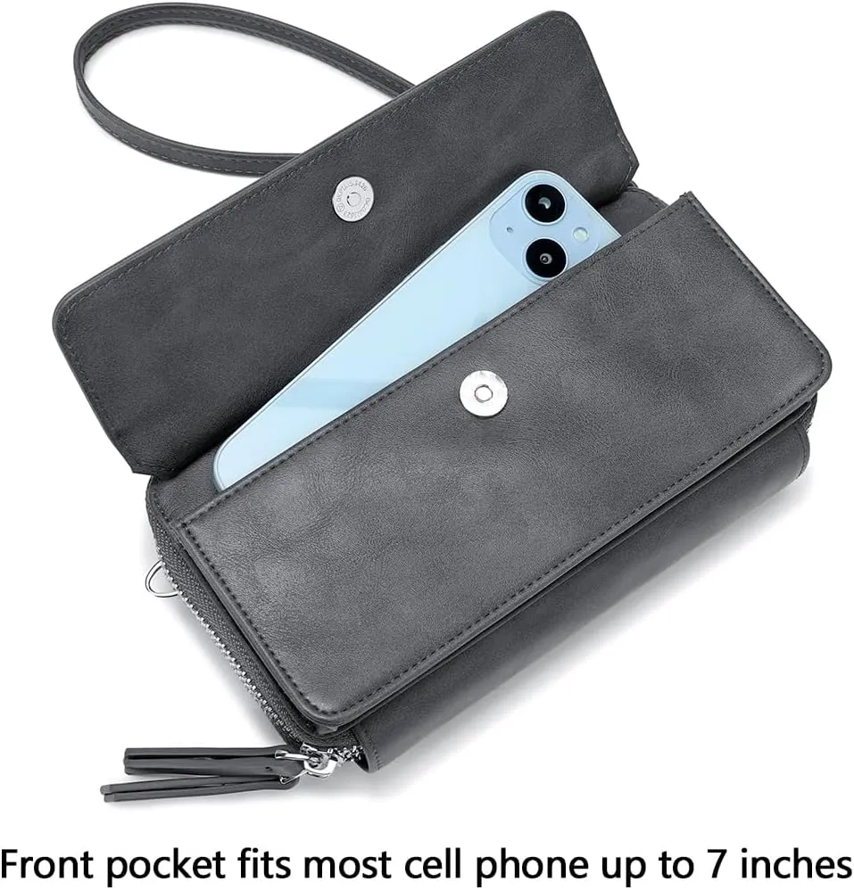 Lanyani RFID Crossbody Wallet Wristlet Purse with Phone Pocket For Women Vegan Leather
