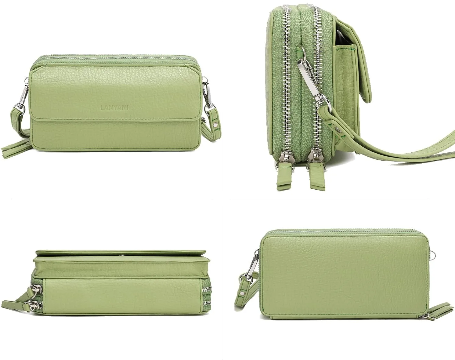 Lanyani RFID Crossbody Wallet Wristlet Purse with Phone Pocket For Women Vegan Leather