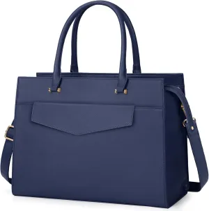 Laptop Bag for Women 15.6 inch Leather Tote Bag 2pcs Set Professional Work Bag with Envelope Clutch Bag Large Office Computer Bag Teacher Bag Shoulder Bag Satchel Purse, Blue