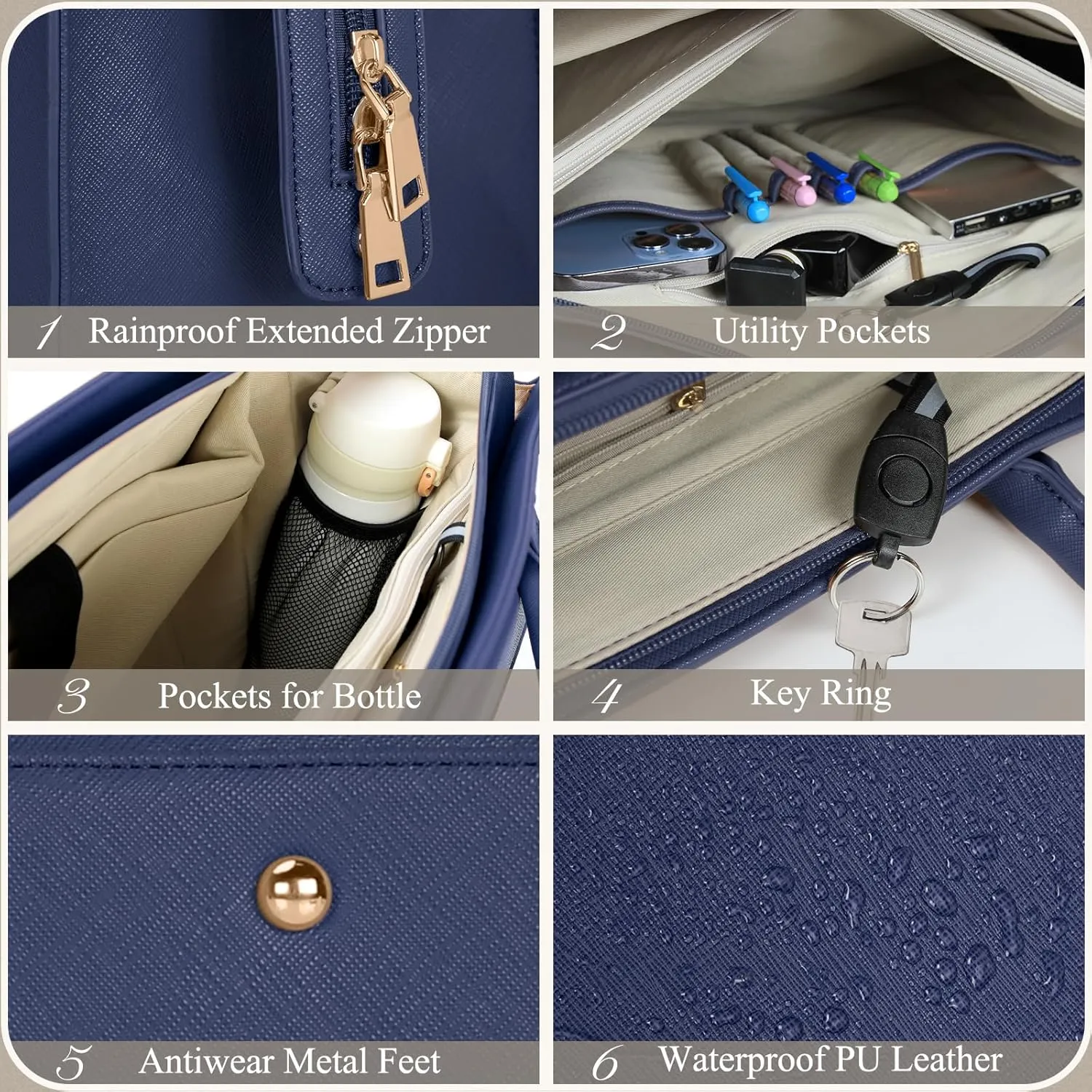 Laptop Bag for Women 15.6 inch Leather Tote Bag 2pcs Set Professional Work Bag with Envelope Clutch Bag Large Office Computer Bag Teacher Bag Shoulder Bag Satchel Purse, Blue