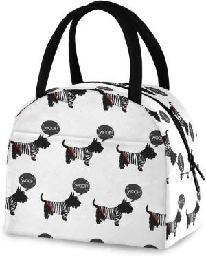 Large Insulated Lunch Tote Bag, Scottish Terrier in Sailor Shirt Woof Reusable Leakproof Cooler Box with Zipper Pockets for Women Mens School Work Picnic Travel Beach Fishing