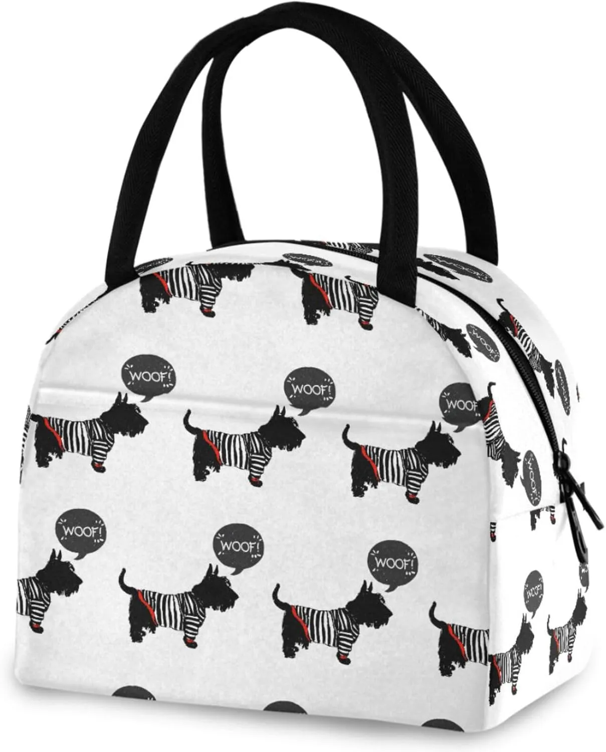 Large Insulated Lunch Tote Bag, Scottish Terrier in Sailor Shirt Woof Reusable Leakproof Cooler Box with Zipper Pockets for Women Mens School Work Picnic Travel Beach Fishing