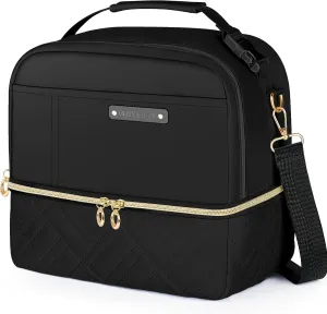 Large Lunch Bag Women - 2 Tier Vegan Leather Insulated Leakproof Waterproof Lunch Box Cooler with Removable Strap for Work Travel Picnics Teacher Mothers Day Christmas Gifts for Women