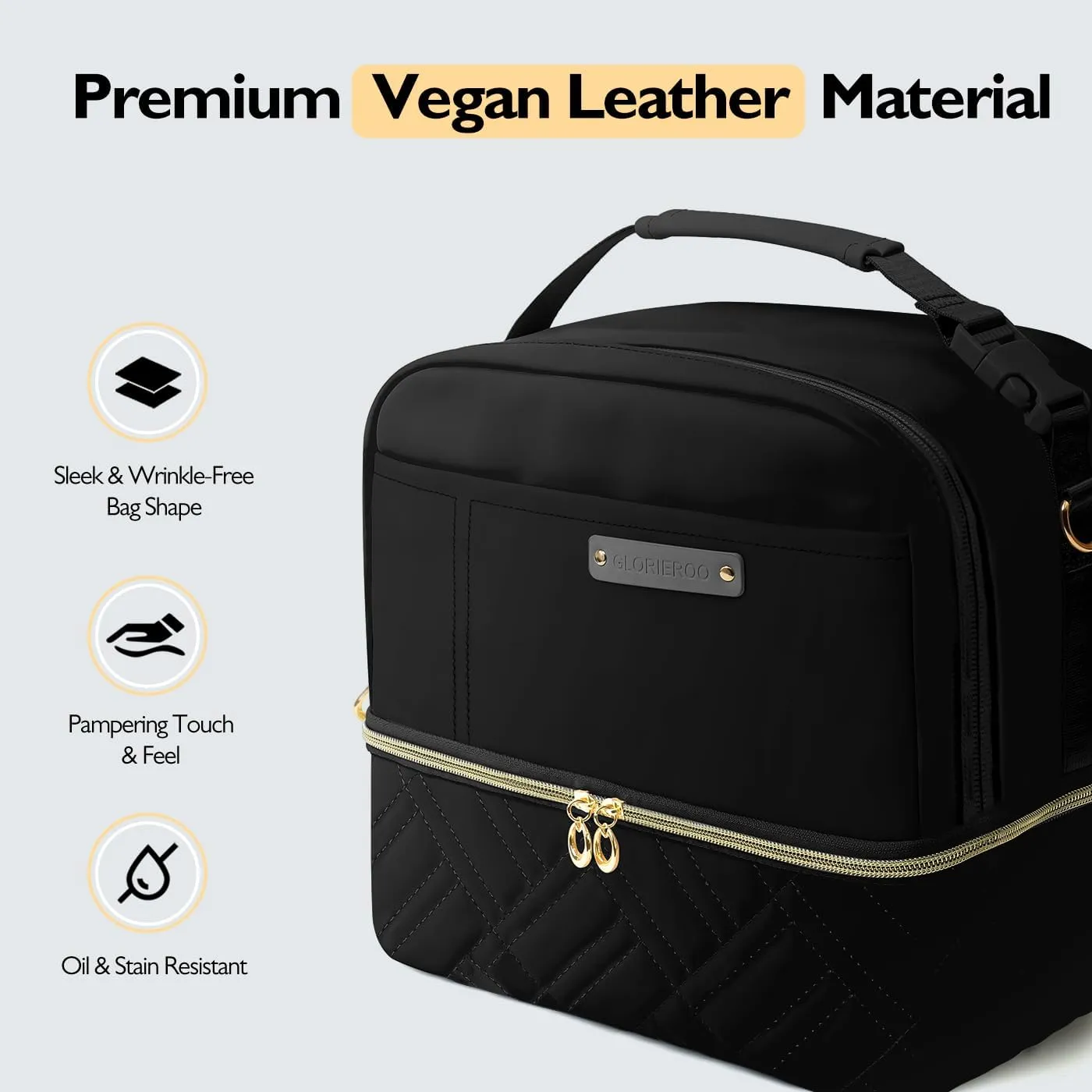 Large Lunch Bag Women - 2 Tier Vegan Leather Insulated Leakproof Waterproof Lunch Box Cooler with Removable Strap for Work Travel Picnics Teacher Mothers Day Christmas Gifts for Women