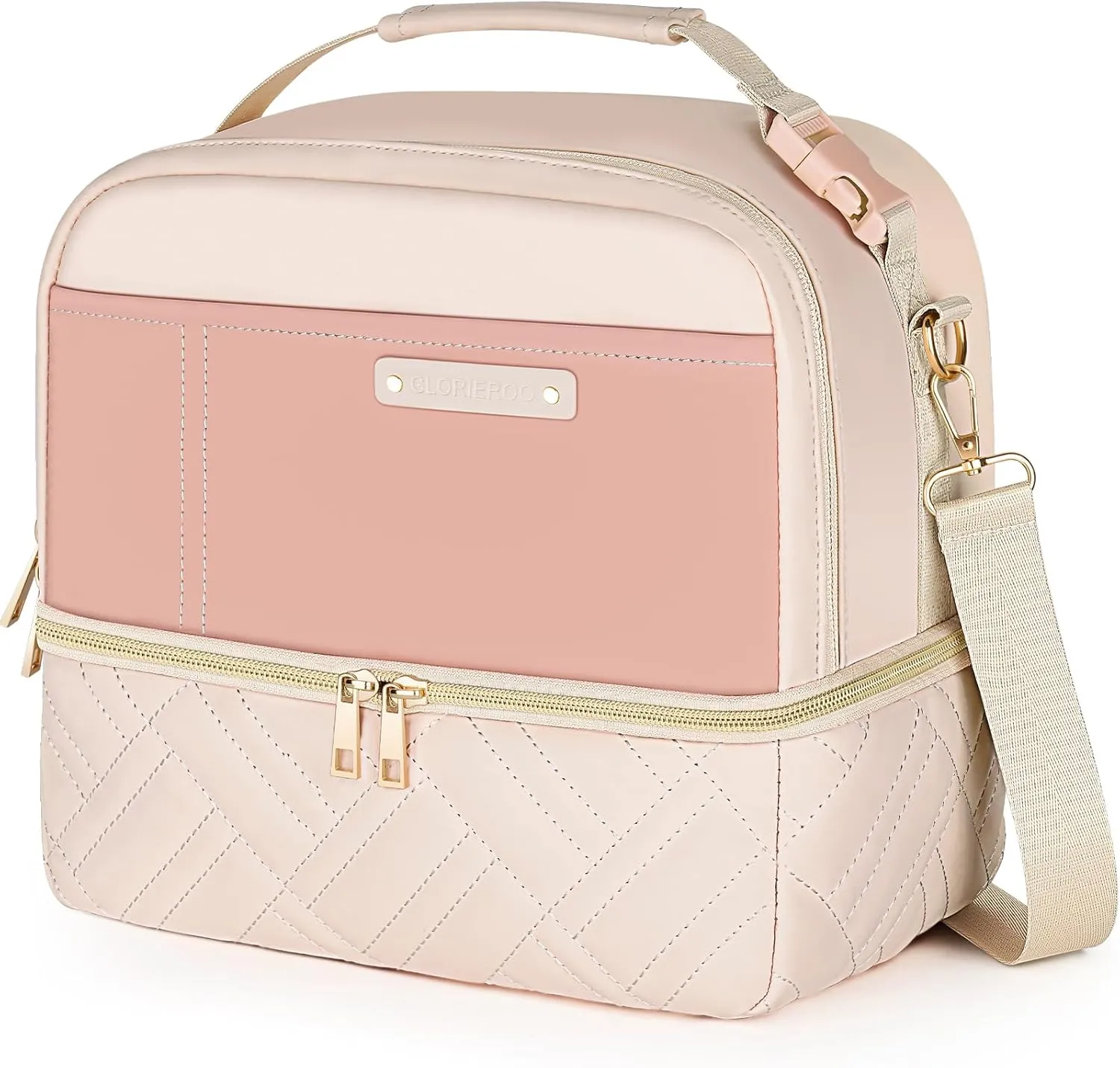 Large Lunch Bag Women - 2 Tier Vegan Leather Insulated Leakproof Waterproof Lunch Box Cooler with Removable Strap for Work Travel Picnics Teacher Mothers Day Christmas Gifts for Women
