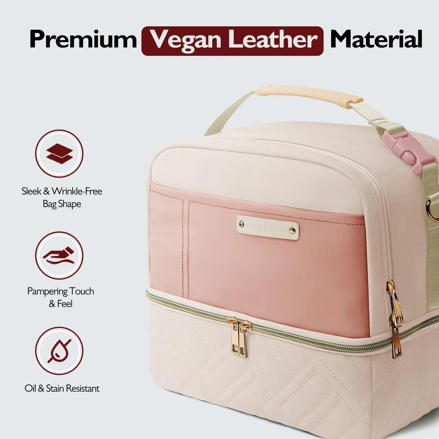 Large Lunch Bag Women - 2 Tier Vegan Leather Insulated Leakproof Waterproof Lunch Box Cooler with Removable Strap for Work Travel Picnics Teacher Mothers Day Christmas Gifts for Women