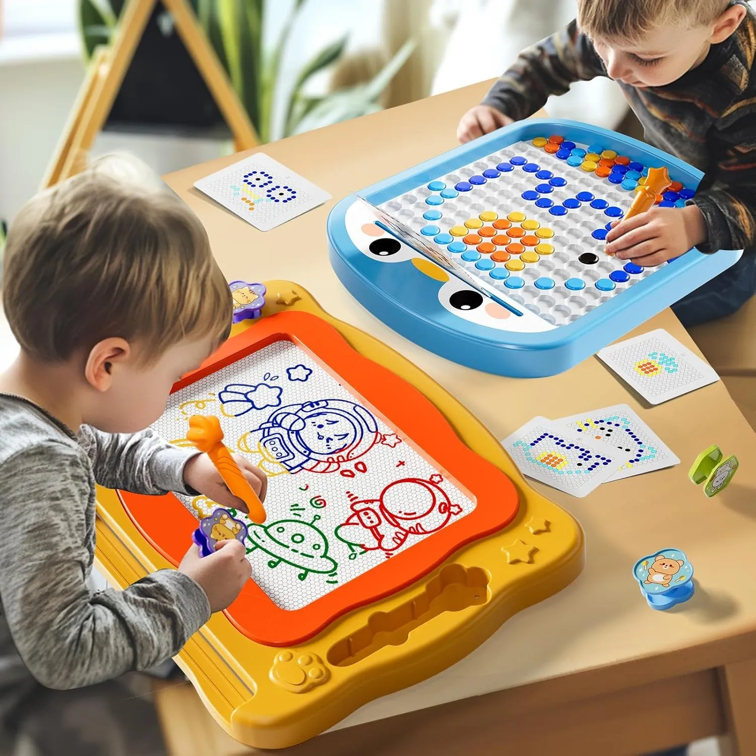 Large Magnetic Dots Board for Toddlers, 2 Pcs Magnetic Drawing Board for Kids, Magnetic Dot Art with Magnetic Pen, Preschool Education Travel Toys for Kids Boys Girls Age Toddler 3 4 5 6 7 8 Years Old