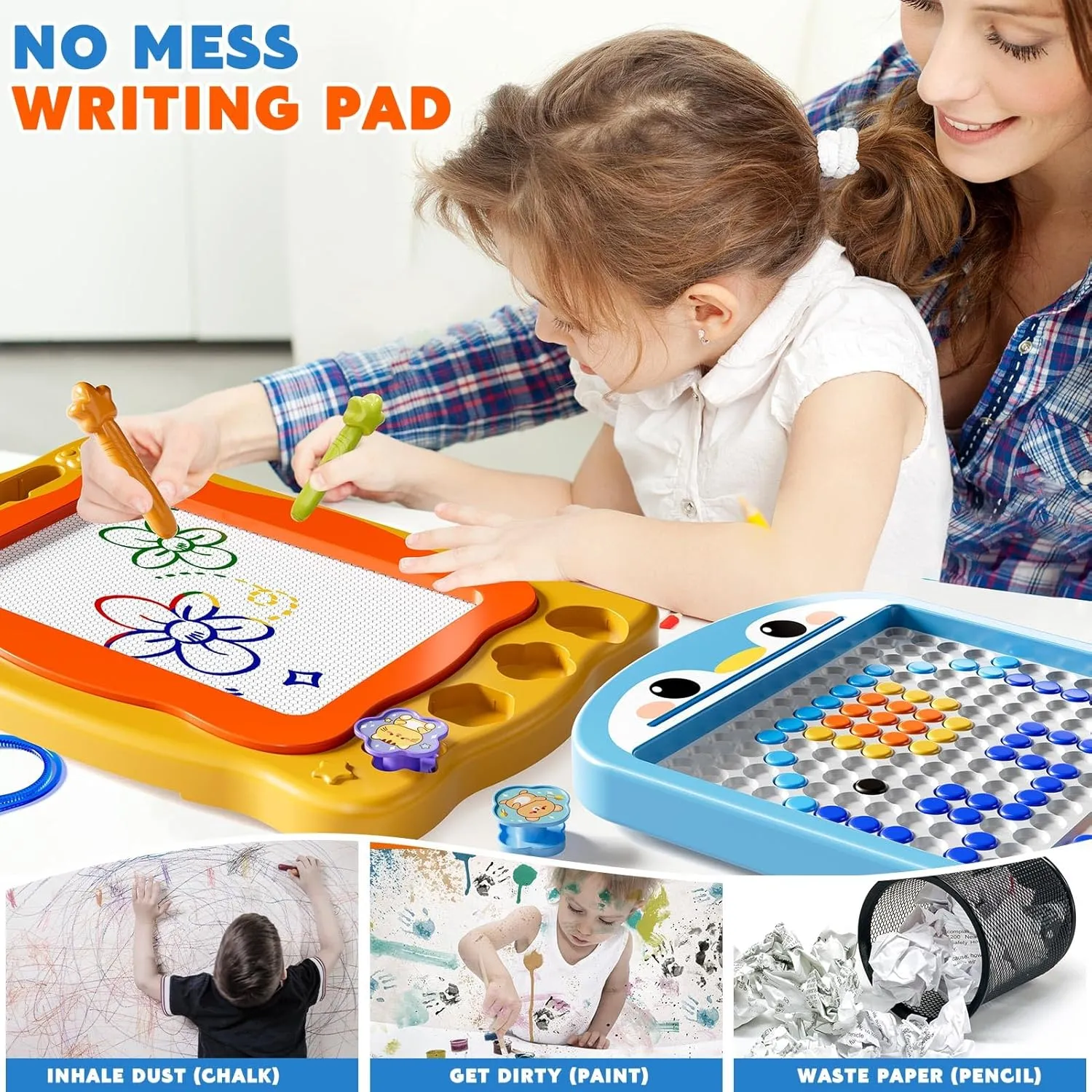 Large Magnetic Dots Board for Toddlers, 2 Pcs Magnetic Drawing Board for Kids, Magnetic Dot Art with Magnetic Pen, Preschool Education Travel Toys for Kids Boys Girls Age Toddler 3 4 5 6 7 8 Years Old
