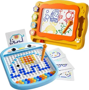 Large Magnetic Dots Board for Toddlers, 2 Pcs Magnetic Drawing Board for Kids, Magnetic Dot Art with Magnetic Pen, Preschool Education Travel Toys for Kids Boys Girls Age Toddler 3 4 5 6 7 8 Years Old