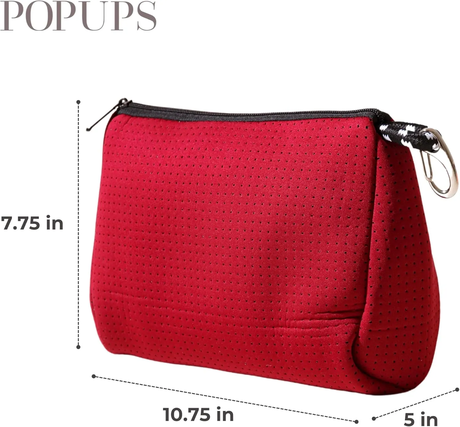 Large Makeup Bag with Zipper, Burgundy- Waterproof Neoprene Cosmetic Bag 7.7 x 10.75 x 5 inches