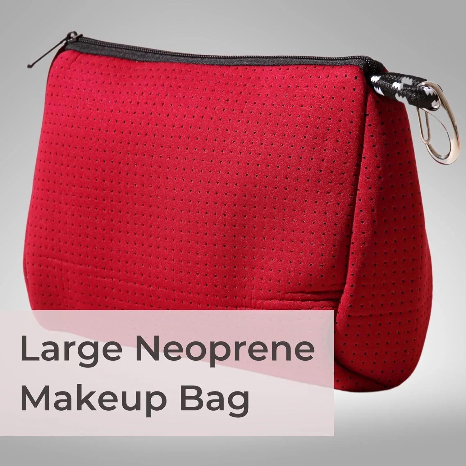 Large Makeup Bag with Zipper, Burgundy- Waterproof Neoprene Cosmetic Bag 7.7 x 10.75 x 5 inches