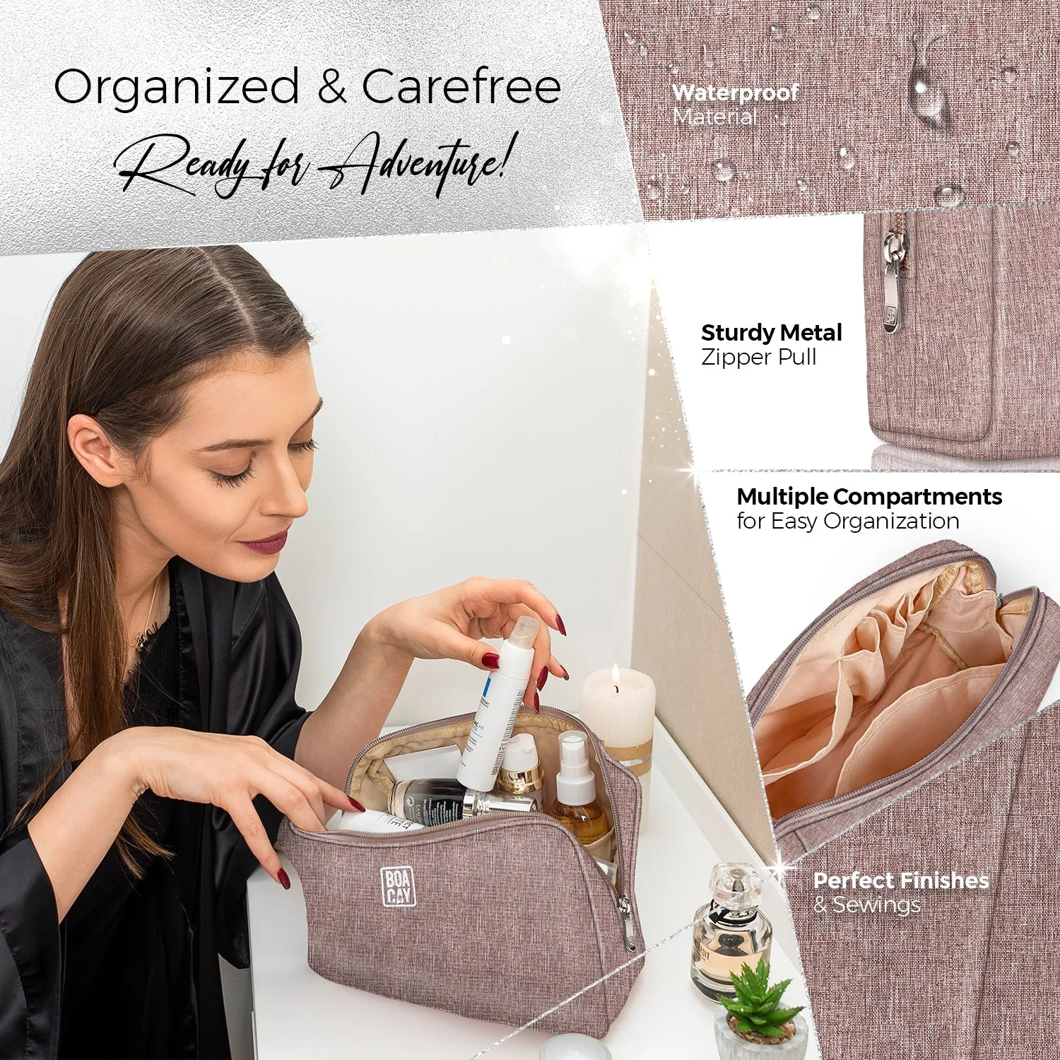 Large Minimalist Cosmetic Pouch - Coffee with Milk Brown