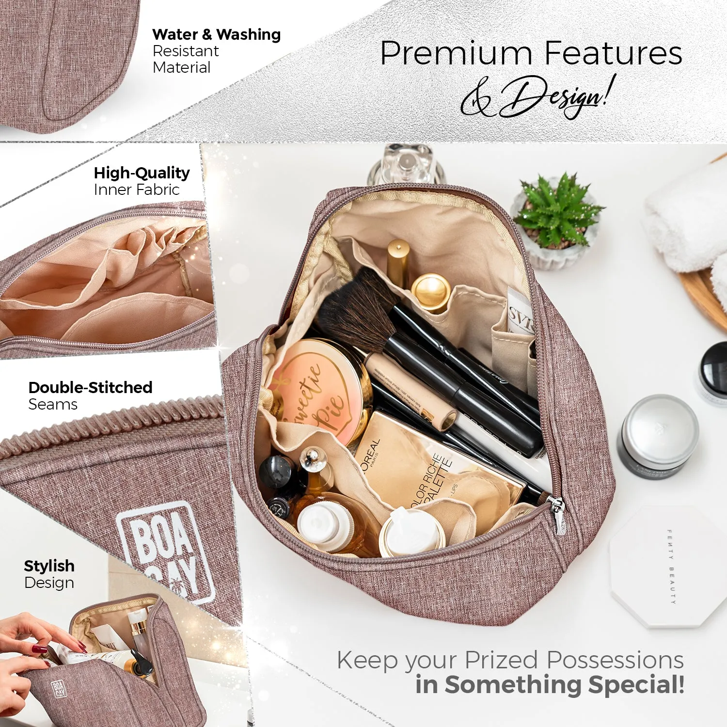 Large Minimalist Cosmetic Pouch - Coffee with Milk Brown