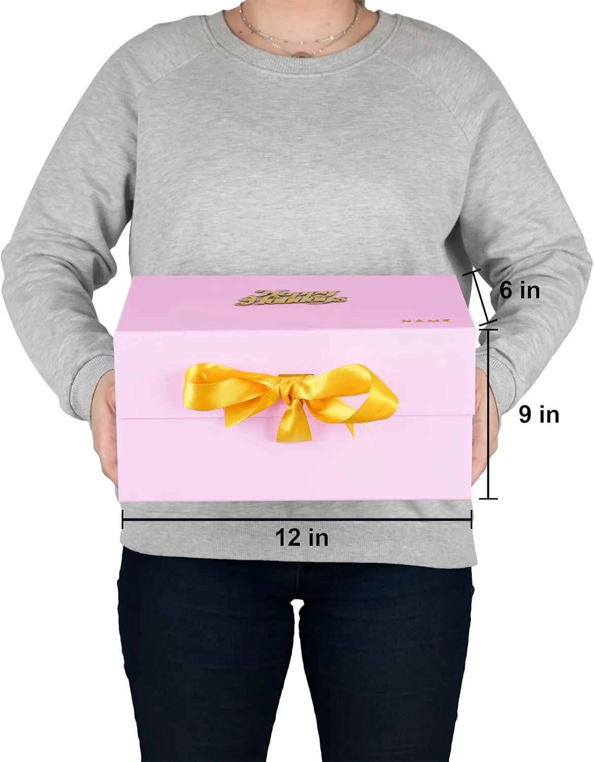 Large Pack Of 3 Luxury Pink Gift Box 12x9x6 Inches – Personalized Mother's Name DIY Kit, Magnetic Lid & Bow – 3D “Congratulations” Text, Card & Bag – Mother's day, Birthdays, Weddings, Bridesmaid Proposals & More
