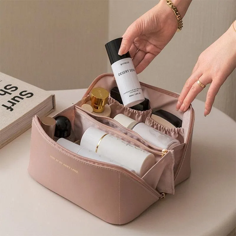 Large Travel Cosmetic Leather Bag