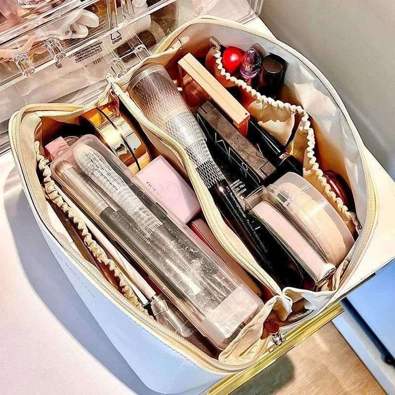 Large Travel Cosmetic Leather Bag