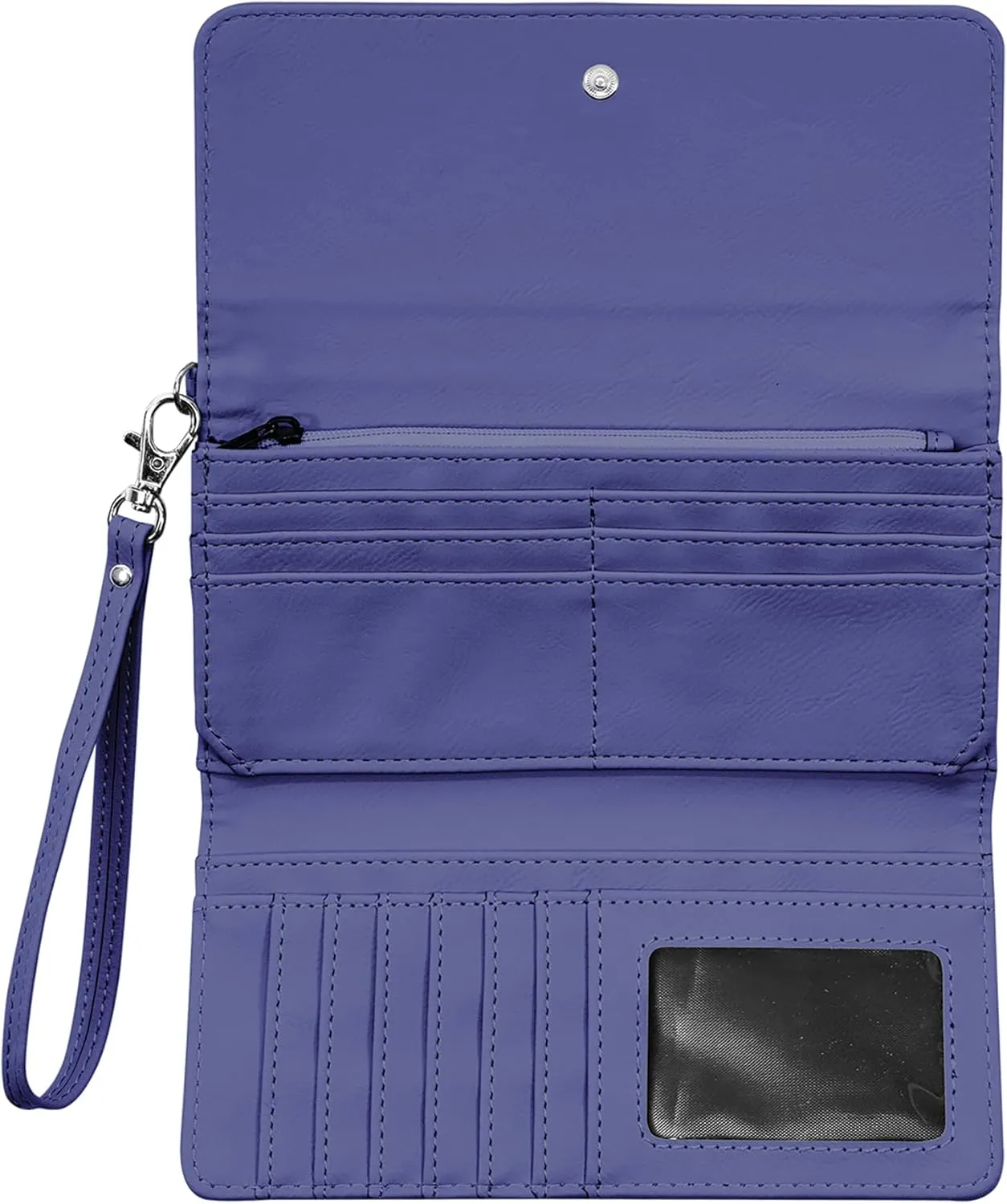 LaserGram Faux Leather Womens Wallet with Strap, Monarch Butterfly, Personalized Engraving Included (Dark Purple)