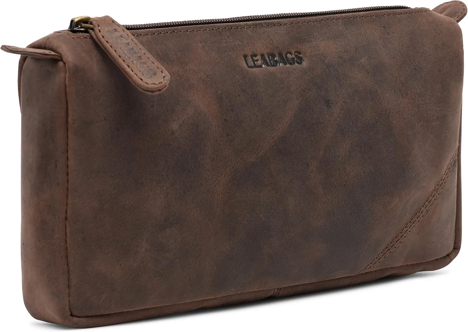 LEABAGS Leather Toiletry Bag for Men - Vintage Genuine Buffalo Leather - Mens Travel Bag Toiletry Palm Bay Black