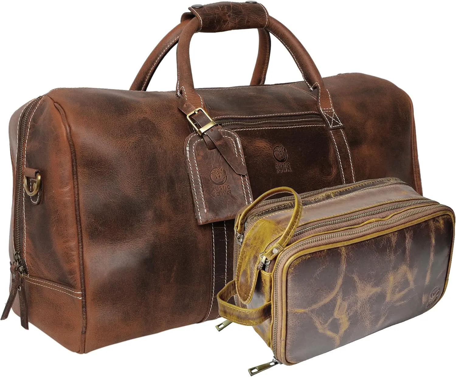 Leather Duffel Bag & Toiletry Bag Combo - The Best Masculine Travel Gift For Men