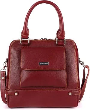 Leather Ladies Handbag – Premium Genuine Leather, Spacious Design, Multiple Compartments, Adjustable Strap, Elegant & Durable(Deep Wine)