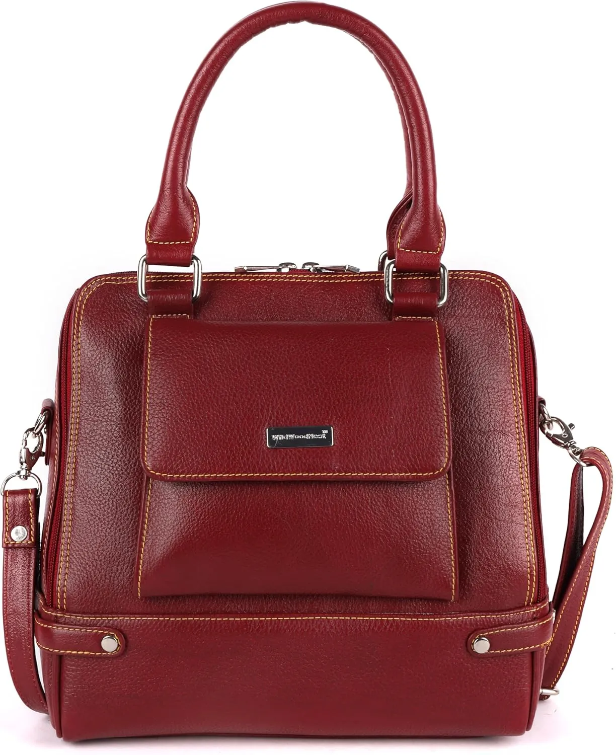 Leather Ladies Handbag – Premium Genuine Leather, Spacious Design, Multiple Compartments, Adjustable Strap, Elegant & Durable(Deep Wine)