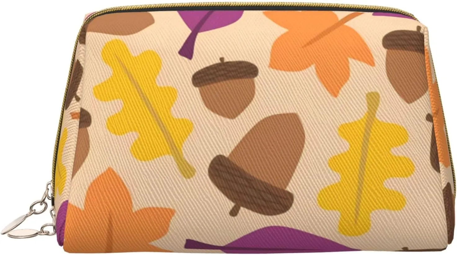 Leather Makeup Bag, Acorn Autumn Fall Leaf Leaves Cosmetic Bags Travel Toiletry Bag for Women, Make up Bag, Large Capacity Makeup Bag Organizer, Cute Makeup Pouch Makeup Case